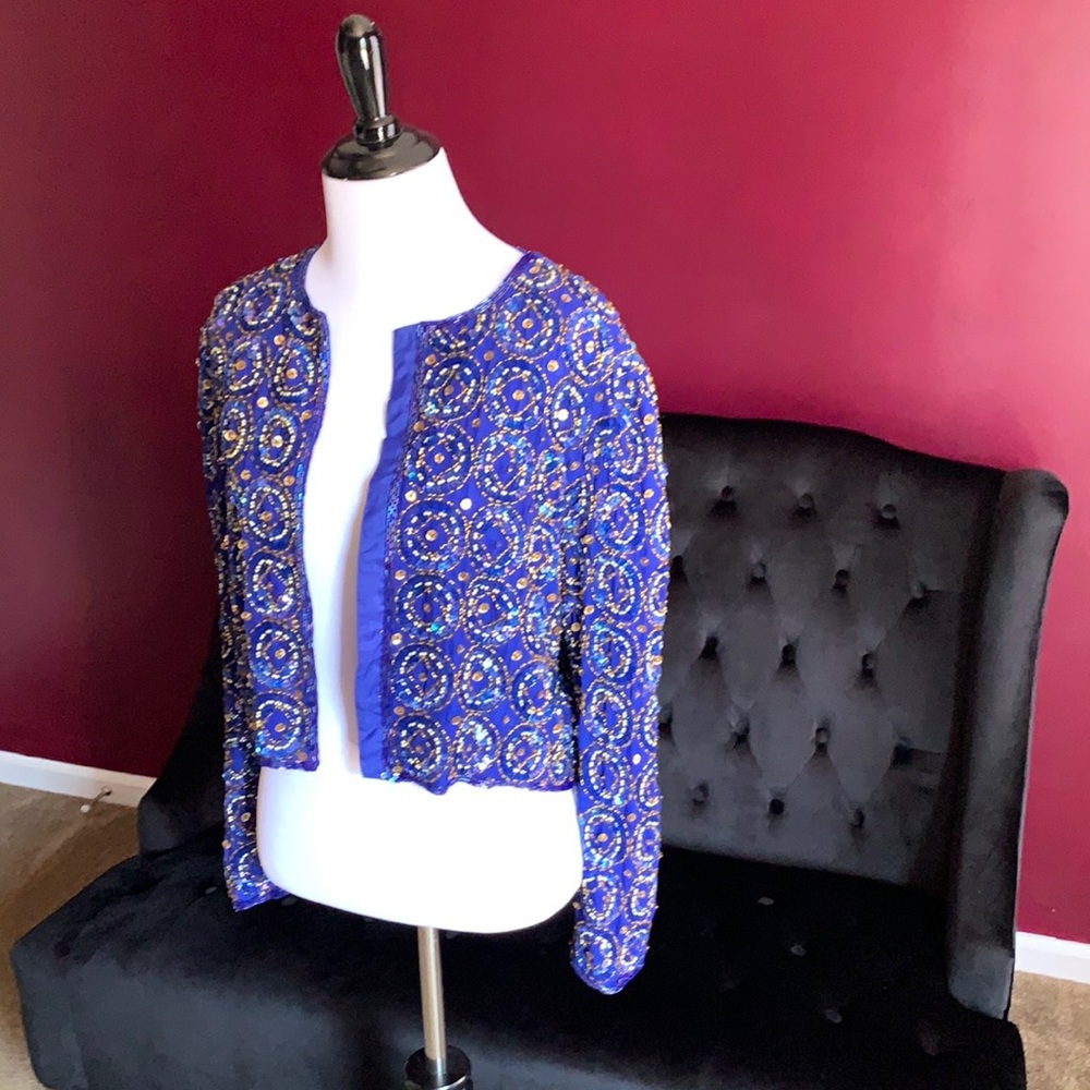 Night Vogue Cobalt Blue Sequined Jacket